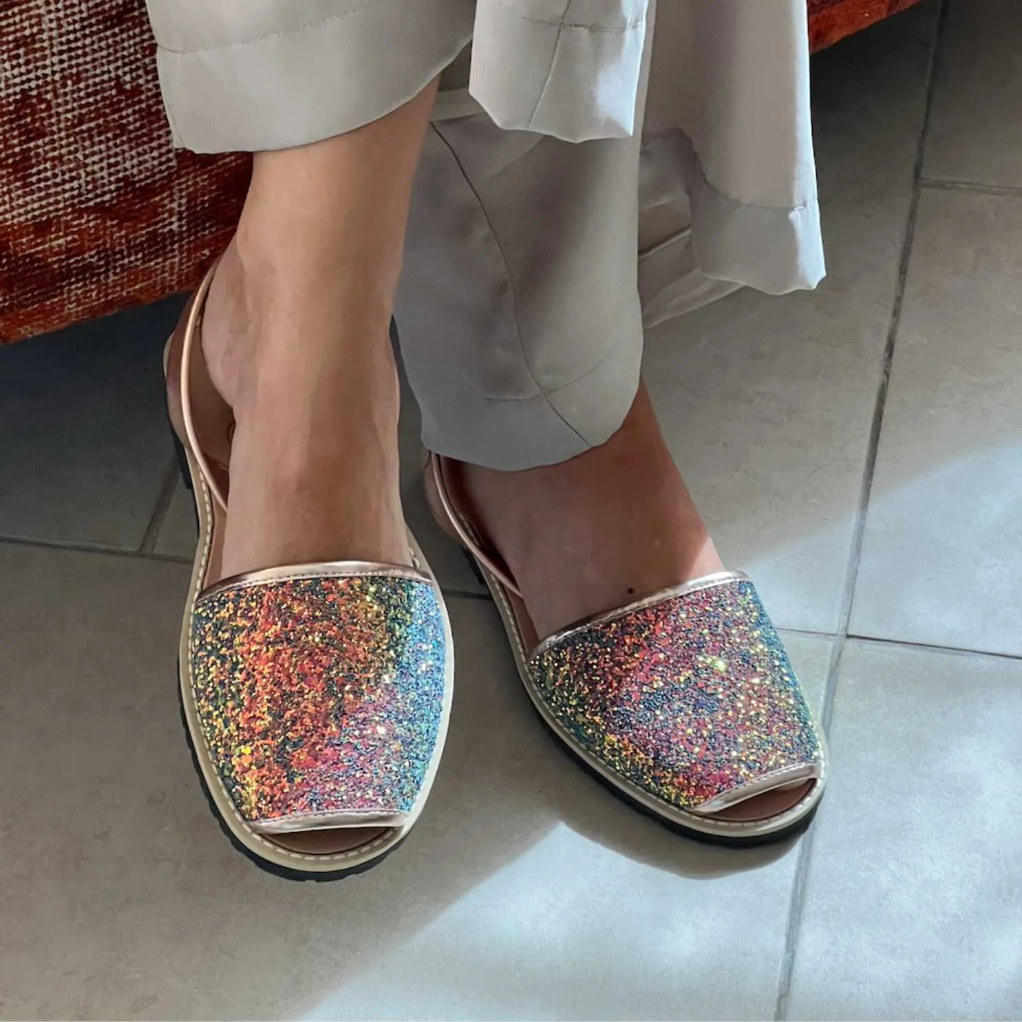 Elegant Open Toe Menorcan Sandal In Glittering Leather For Women - Madona 1056R  2 Strech