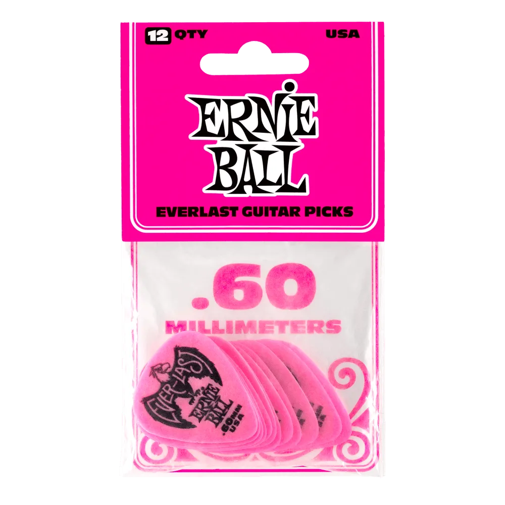 Ernie Ball 0.60mm Pink Everlast Picks 12 Pack