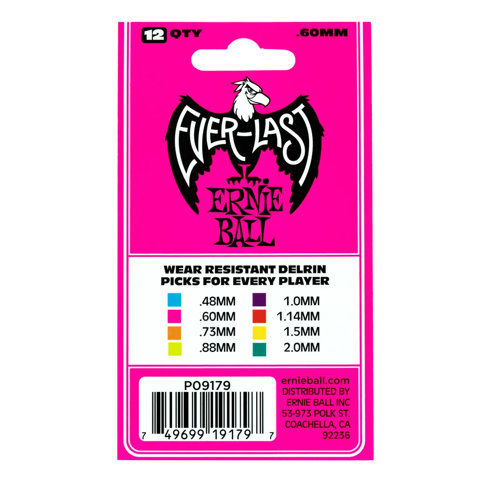 Ernie Ball 0.60mm Pink Everlast Picks 12 Pack