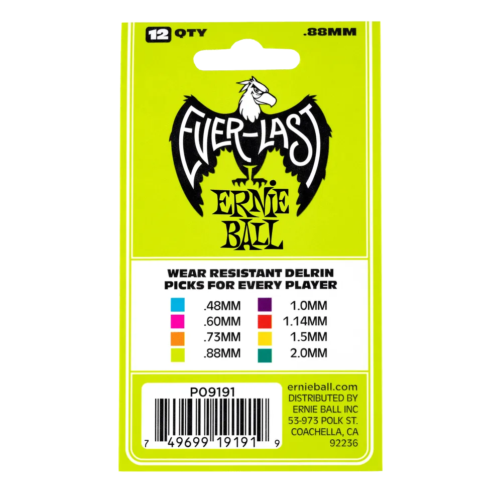 Ernie Ball 0.88mm Green Everlast Picks 12 Pack