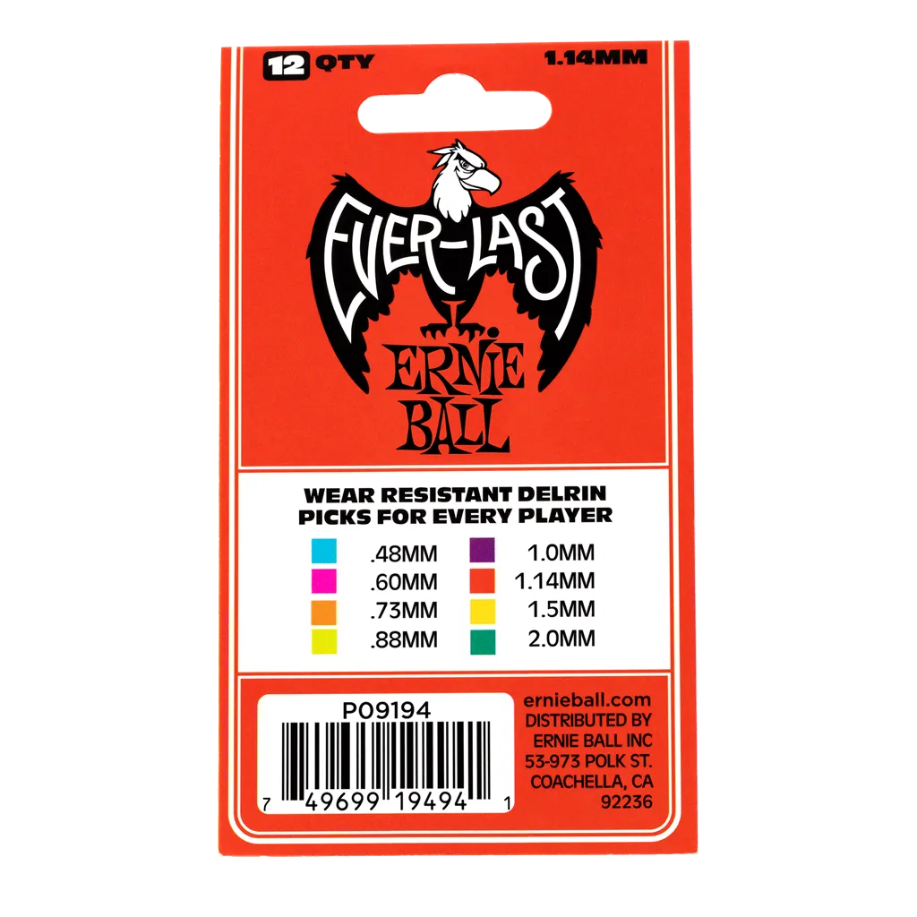 Ernie Ball 1.14mm RED Everlast Picks 12 Pack