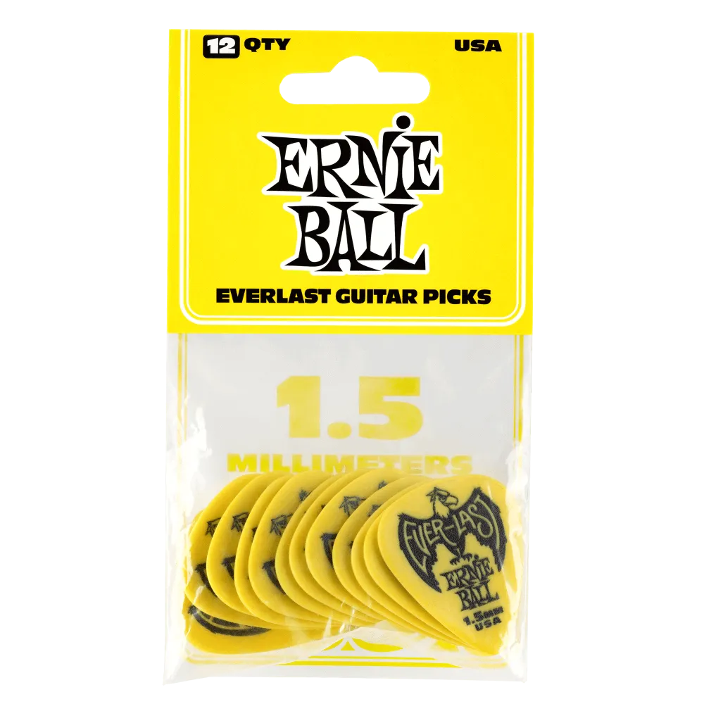 Ernie Ball 1.5mm YELLOW Everlast Picks 12 Pack