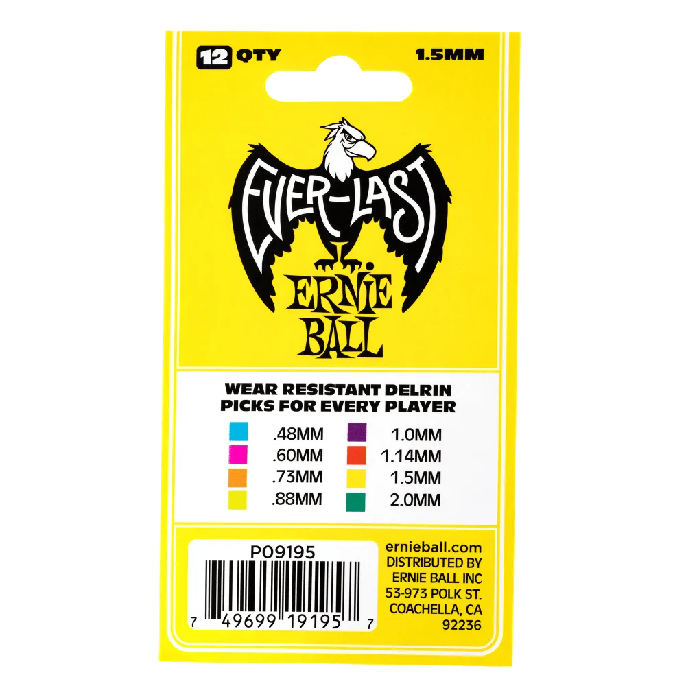 Ernie Ball 1.5mm YELLOW Everlast Picks 12 Pack
