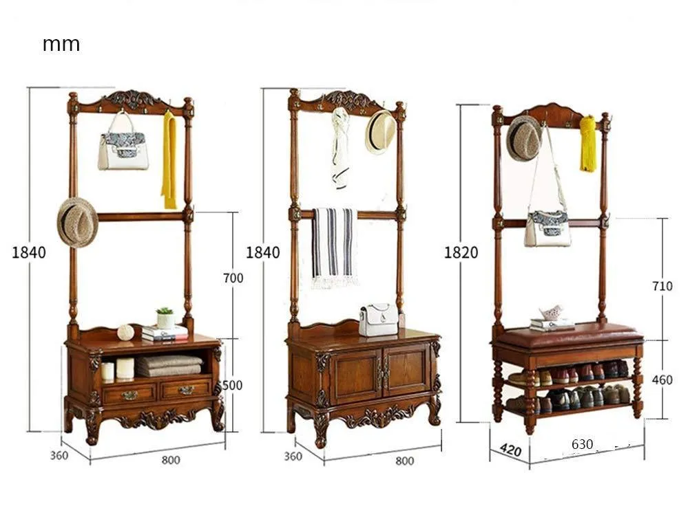 Excellent.store Floor Hangers, Solid Wood, American Coat Rack, Bedroom Hangers, Home Hall, Shoe Cabinets, Shoe Benches - Coat Rack 5014 (Design : B)