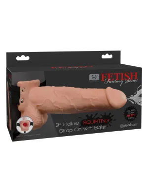 Fetish Fantasy Series 9&quot; Hollow Squirting Strap-on With Balls - Flesh