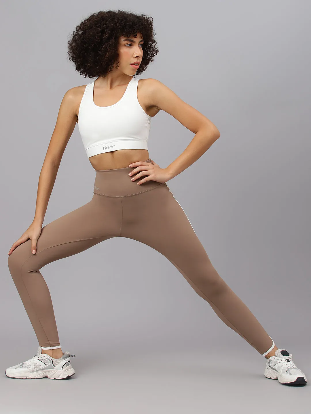 Fitkin Women's Beige Dolphin Tights