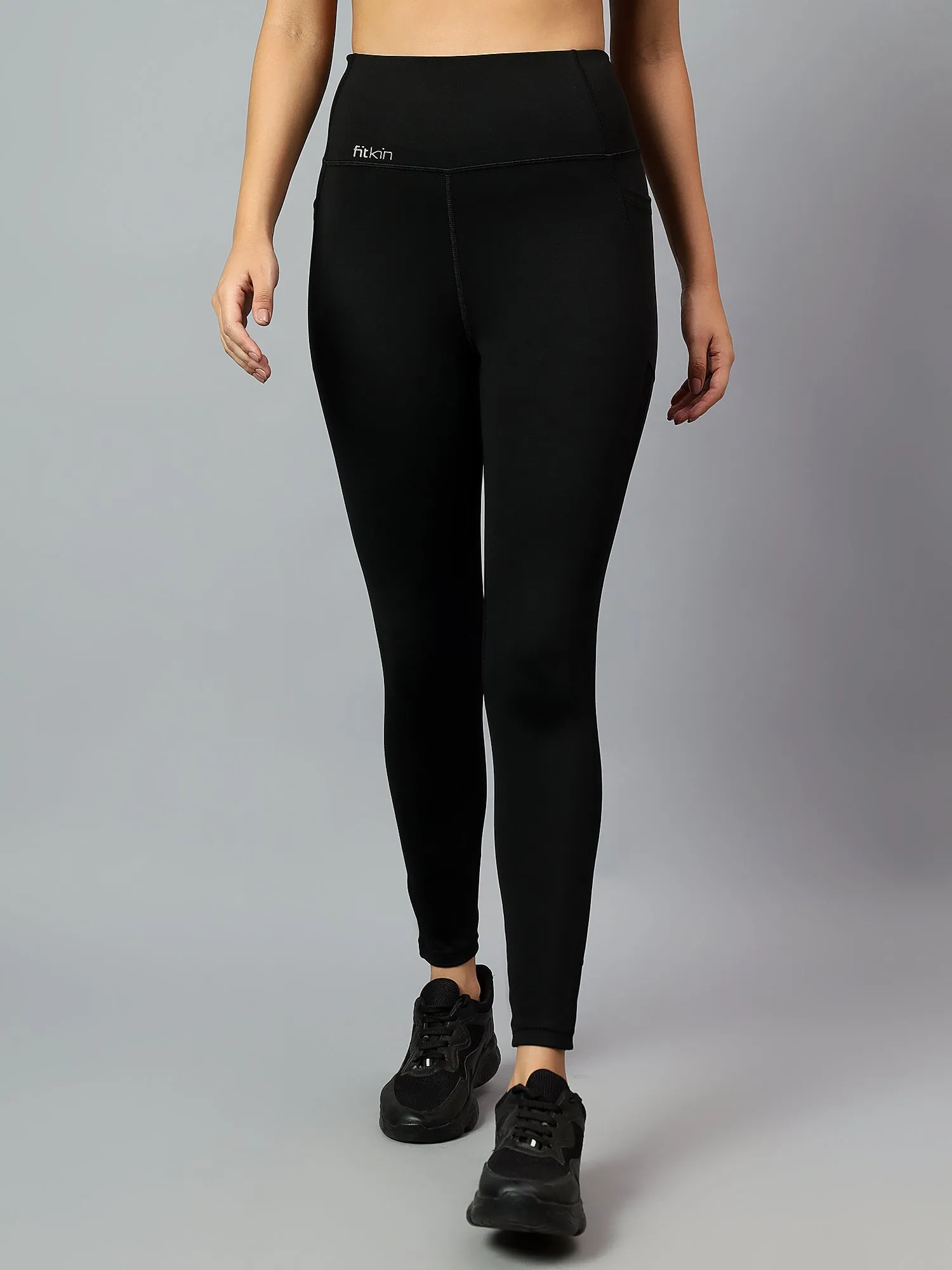 Fitkin Women's Black Side Stripe Biker Tights