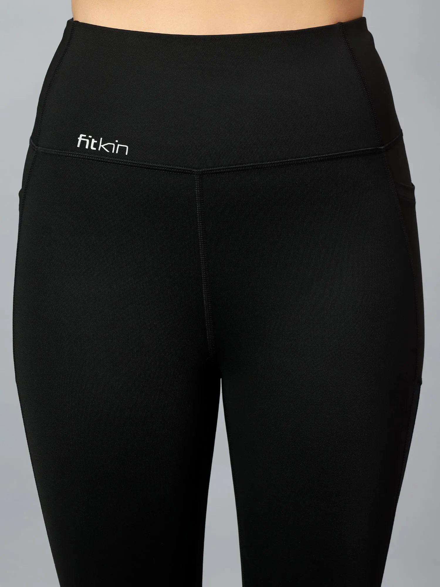 Fitkin Women's Black Side Stripe Biker Tights