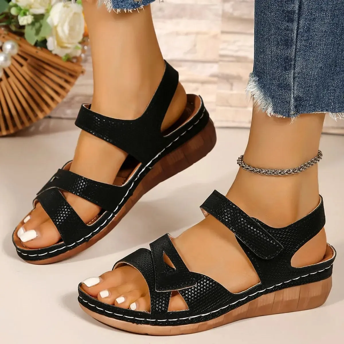 'Gisela' Open Toe Wedge Sandals
