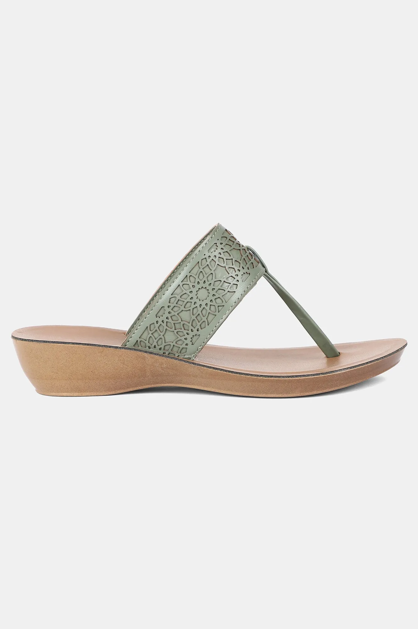 Green Almond Toe Laser Cut Wedge - ZCynthia
