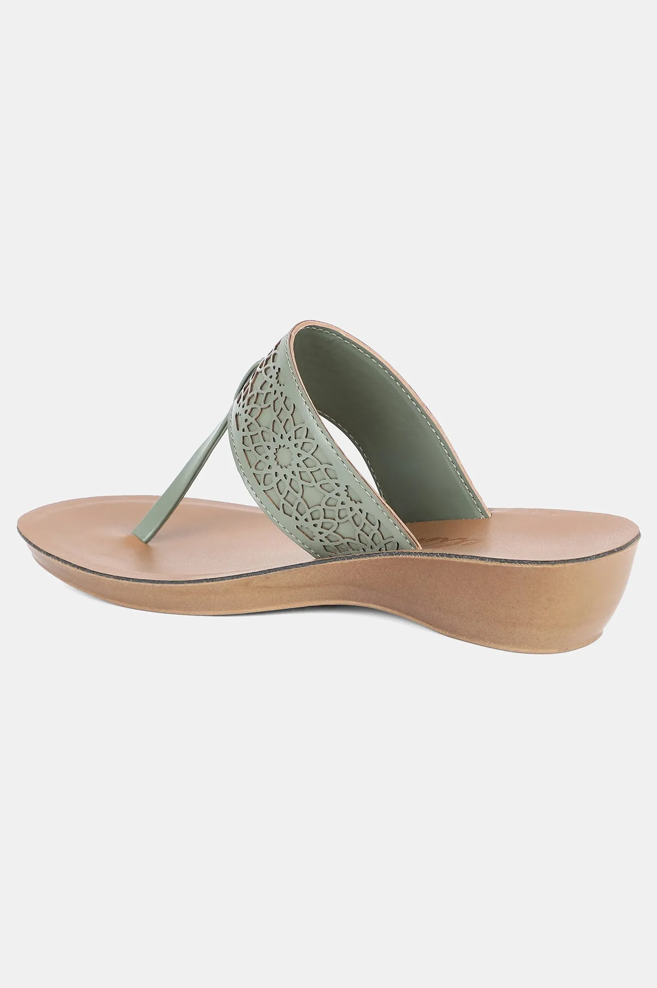 Green Almond Toe Laser Cut Wedge - ZCynthia