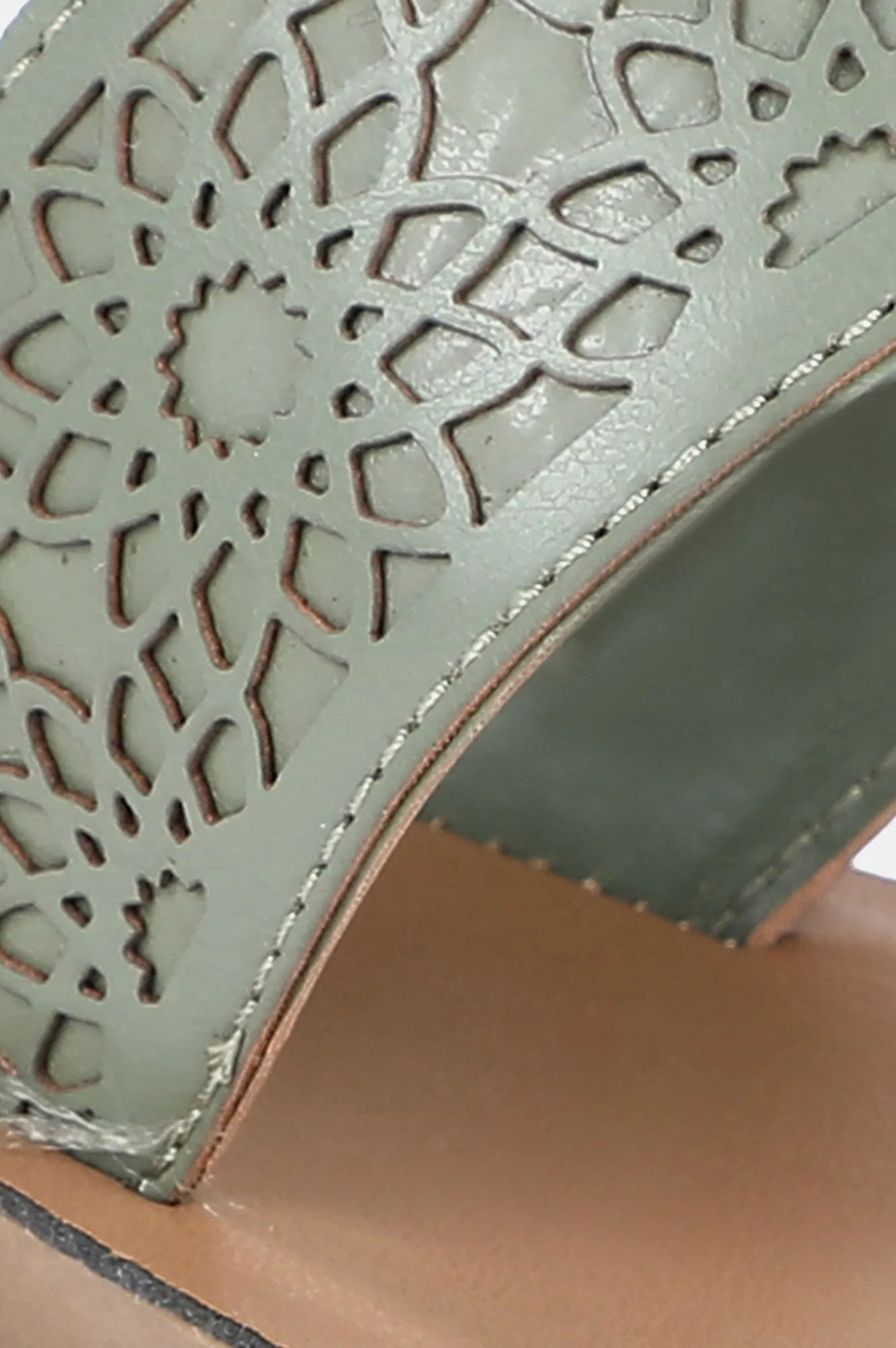 Green Almond Toe Laser Cut Wedge - ZCynthia