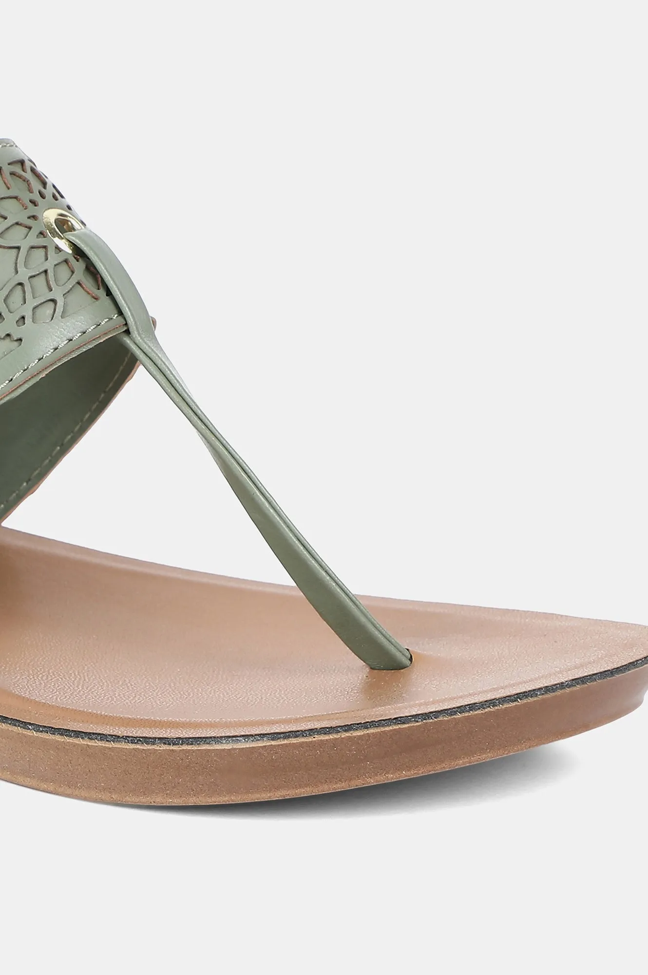 Green Almond Toe Laser Cut Wedge - ZCynthia