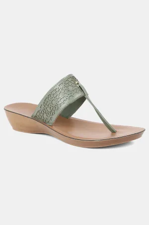 Green Almond Toe Laser Cut Wedge - ZCynthia