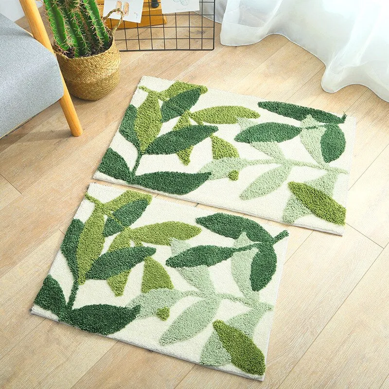 Green Leaves Microfiber Bathroom Floor Mat Carpet