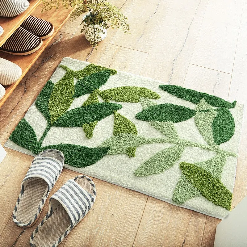 Green Leaves Microfiber Bathroom Floor Mat Carpet