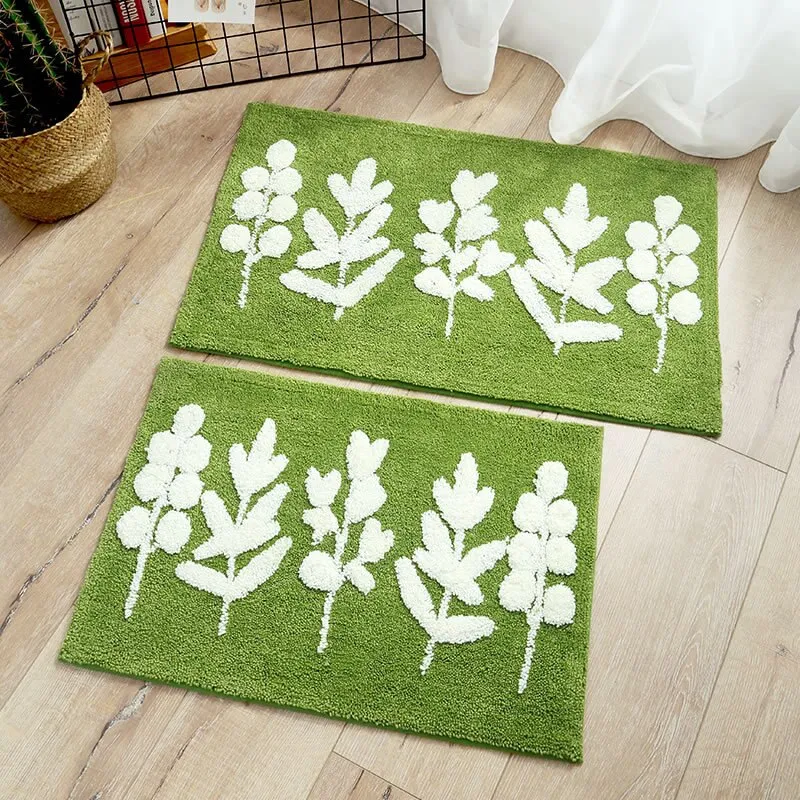 Green Leaves Microfiber Bathroom Floor Mat Carpet