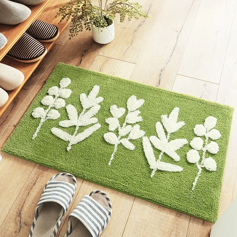 Green Leaves Microfiber Bathroom Floor Mat Carpet
