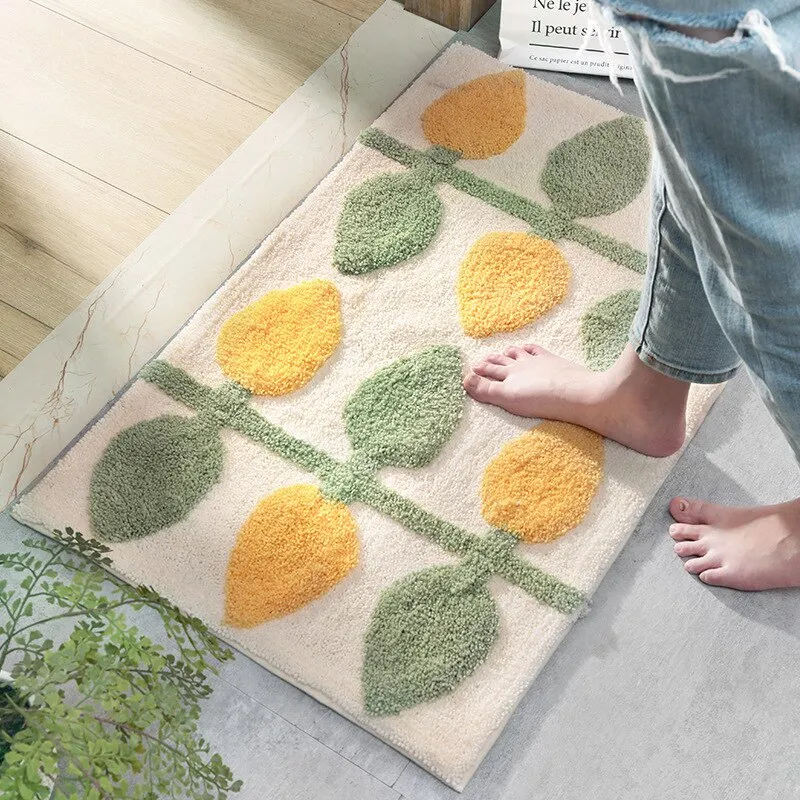 Green Leaves Microfiber Bathroom Floor Mat Carpet