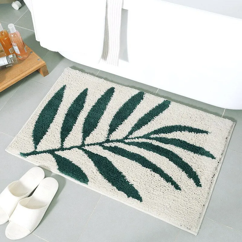 Green Leaves Microfiber Bathroom Floor Mat Carpet