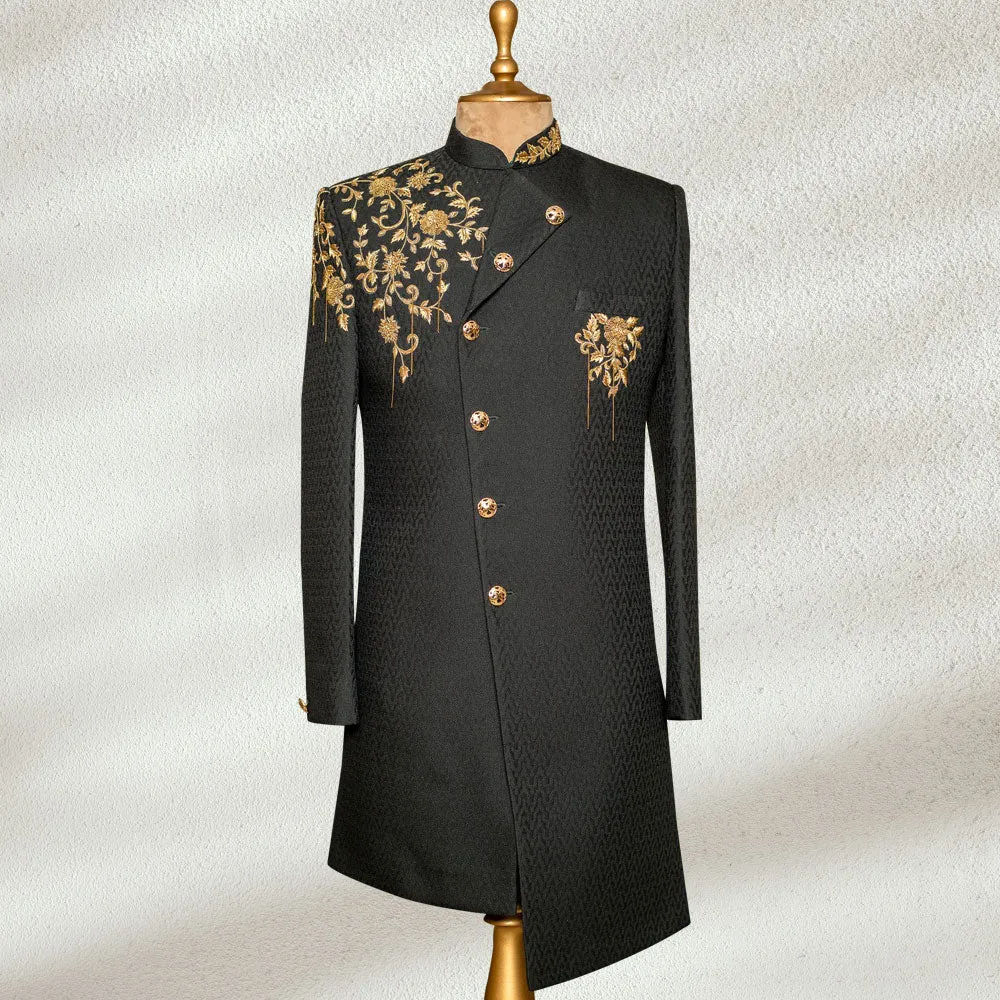 Grey Embroidered Italian IndoWestern Sherwani