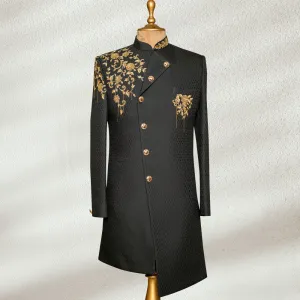 Grey Embroidered Italian IndoWestern Sherwani