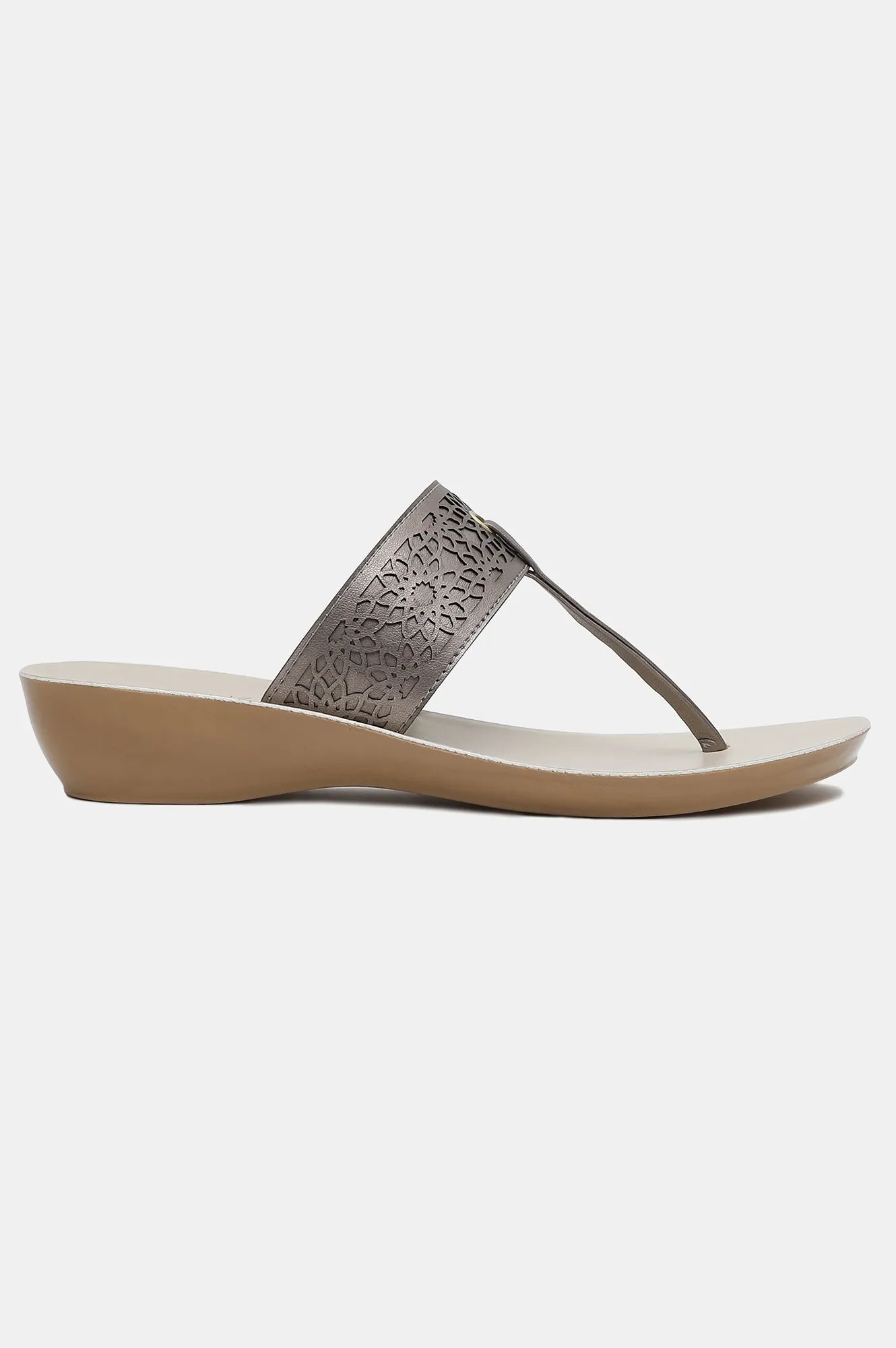 Gunmetal Almond Toe Laser Cut Wedge-ZCYNTHIA