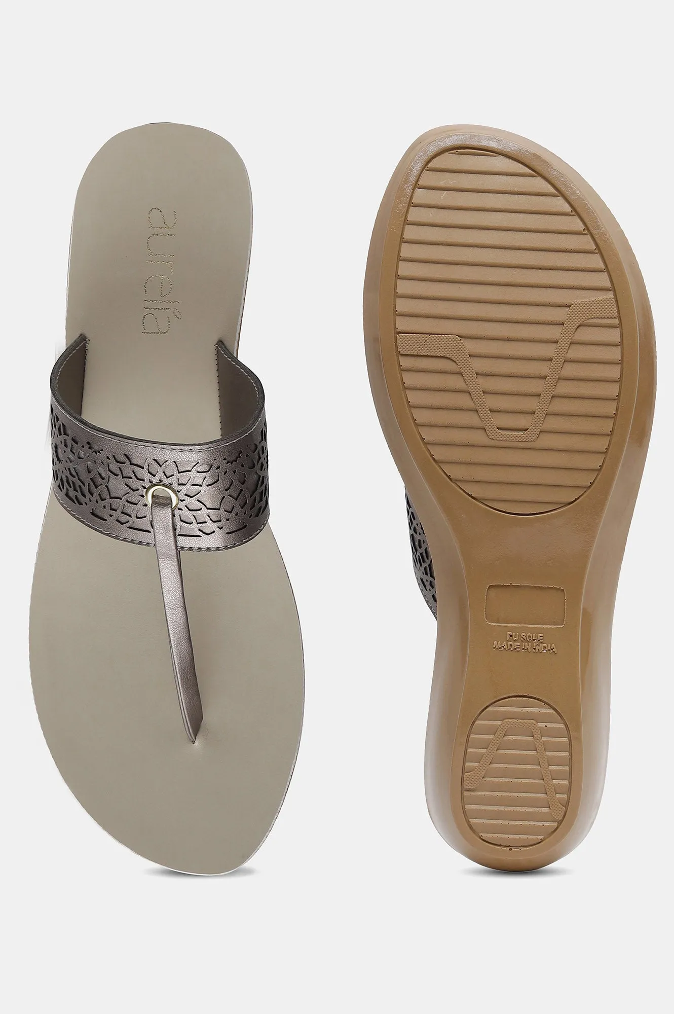 Gunmetal Almond Toe Laser Cut Wedge-ZCYNTHIA