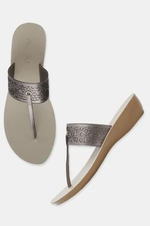Gunmetal Almond Toe Laser Cut Wedge-ZCYNTHIA