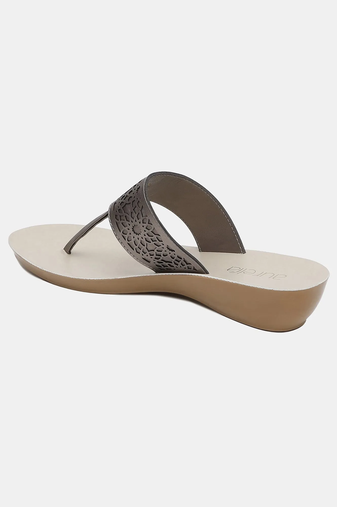 Gunmetal Almond Toe Laser Cut Wedge-ZCYNTHIA