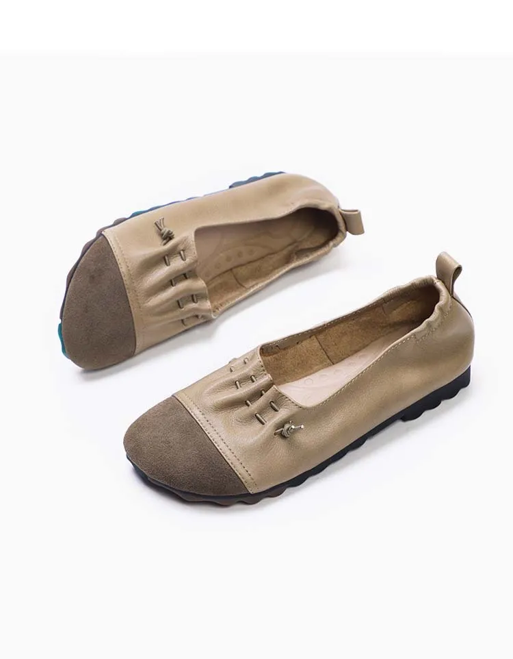 Handmade Soft Leather Paneled Mules Retro Flats