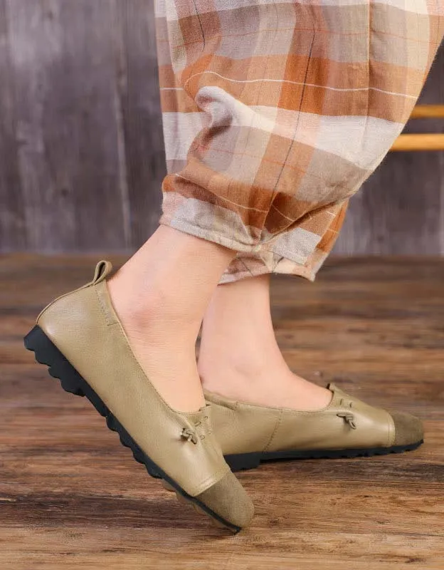 Handmade Soft Leather Paneled Mules Retro Flats