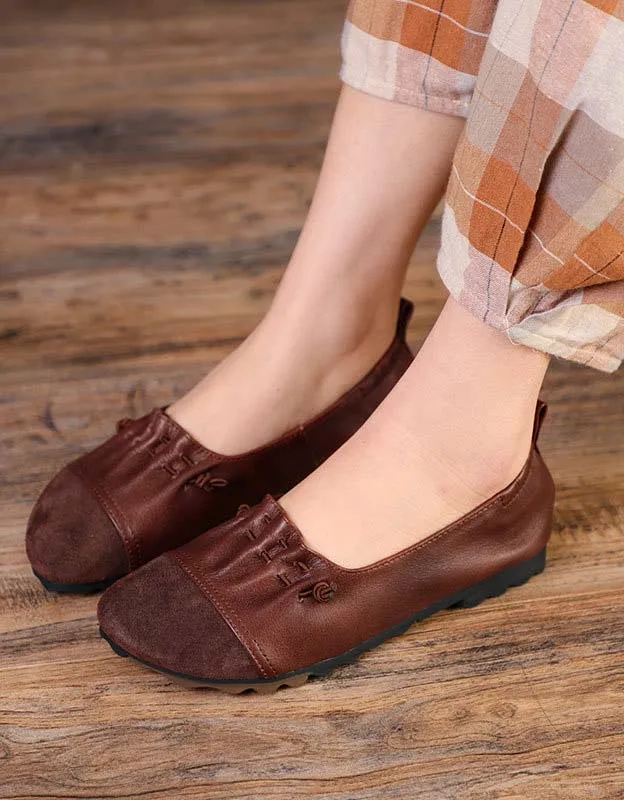 Handmade Soft Leather Paneled Mules Retro Flats