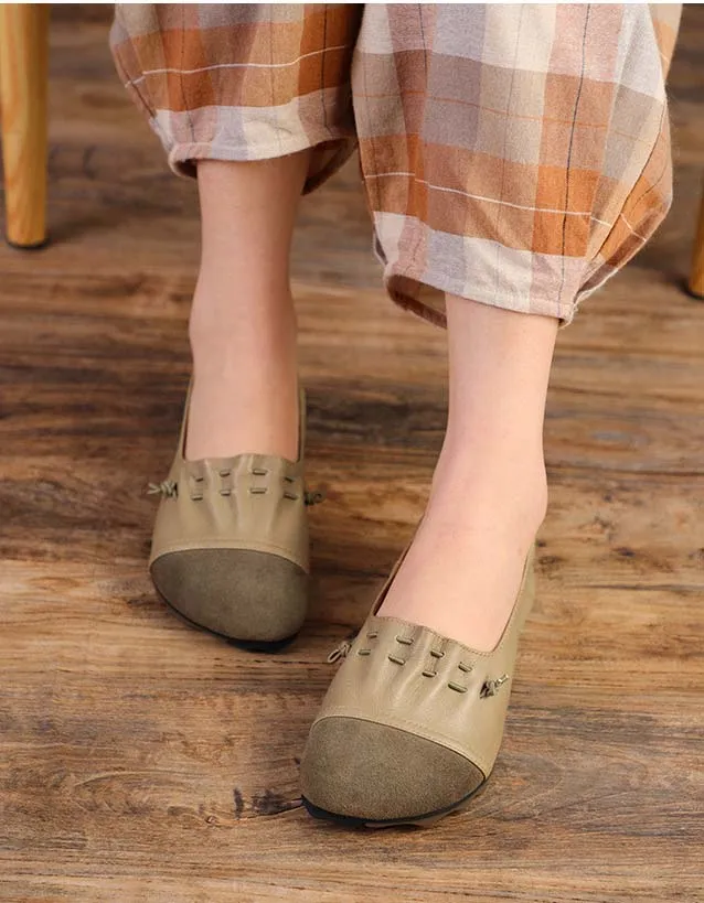 Handmade Soft Leather Paneled Mules Retro Flats