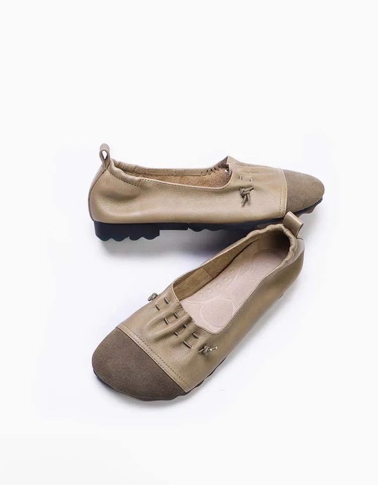 Handmade Soft Leather Paneled Mules Retro Flats