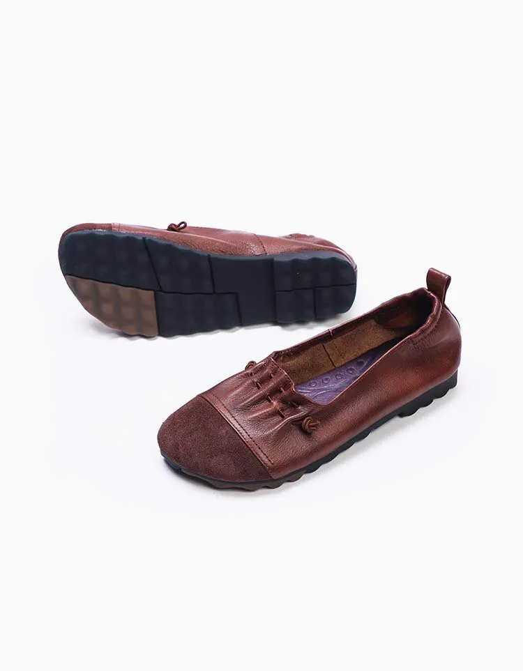 Handmade Soft Leather Paneled Mules Retro Flats