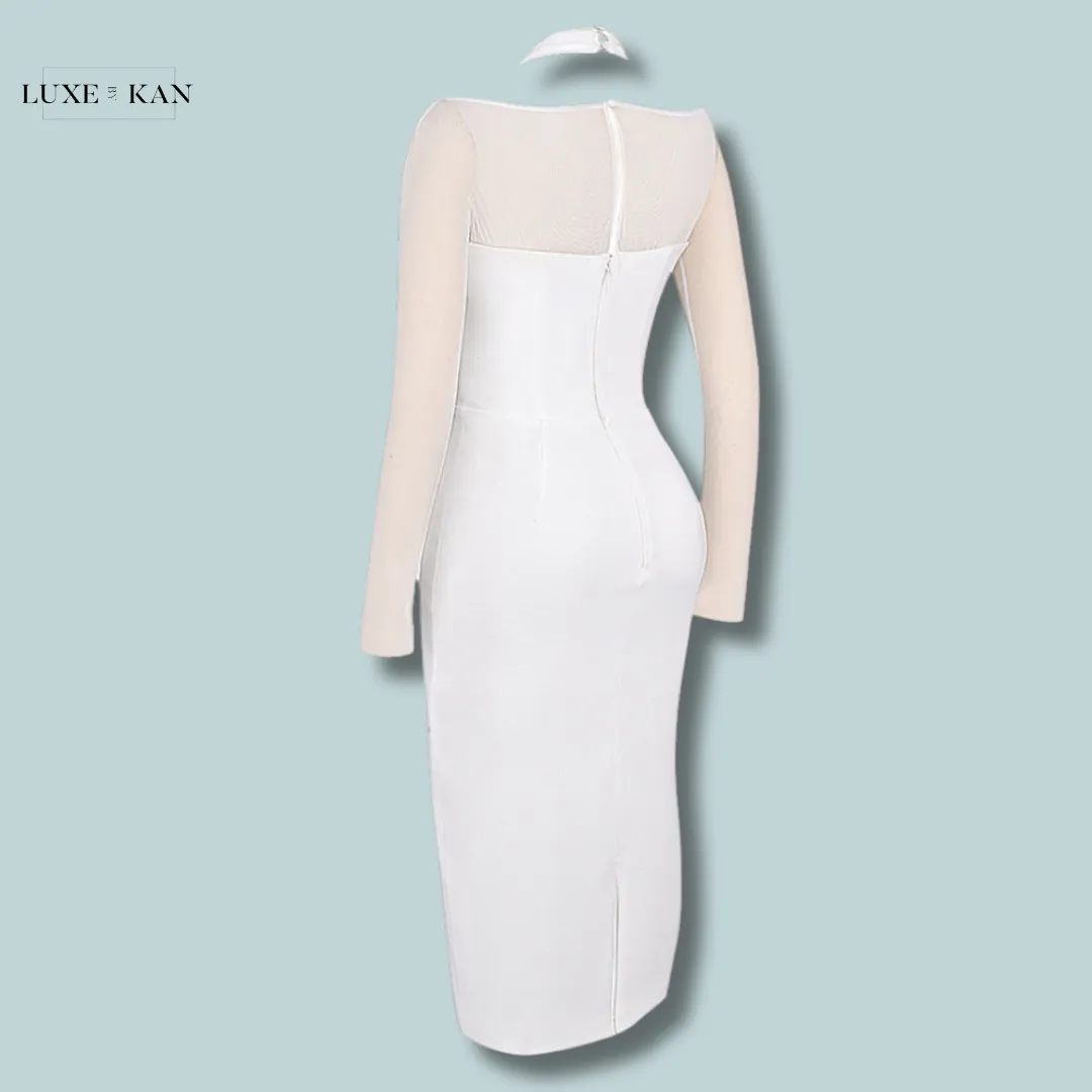 House of CB YASMIN 
WHITE PLUNGE MIDI DRESS