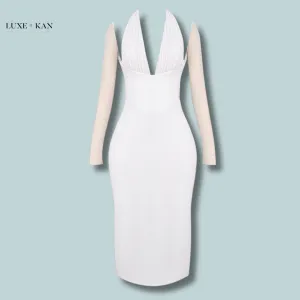 House of CB YASMIN 
WHITE PLUNGE MIDI DRESS