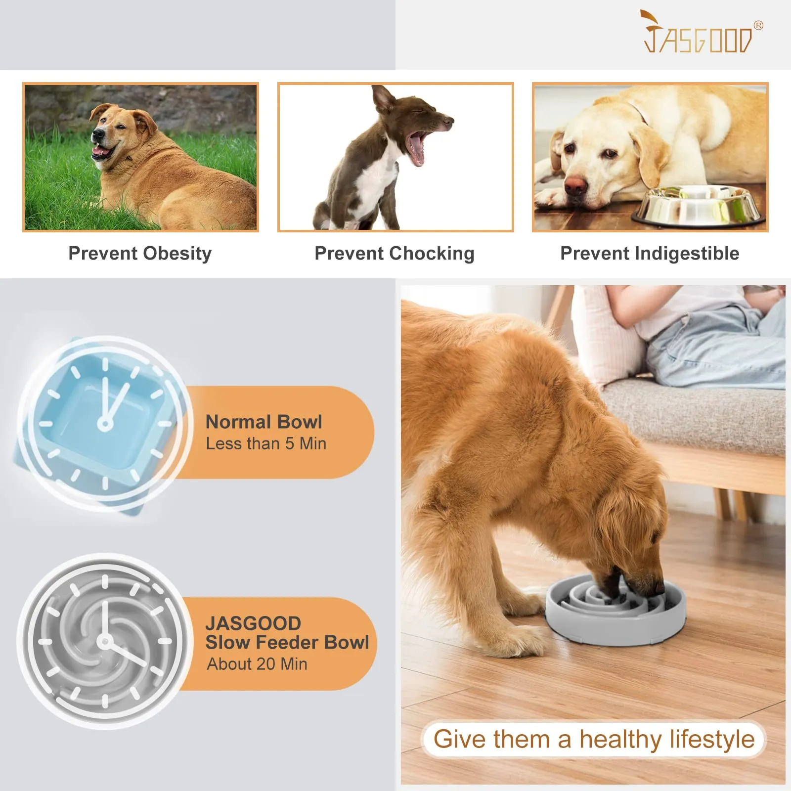 JASGOOD Slow Feeder Dogs Bowl for Large Dogs,Anti-Gulping Pet Slower Food Feeding Bowls Stop Bloat,Preventing Choking Healthy Design Dogs Bowl