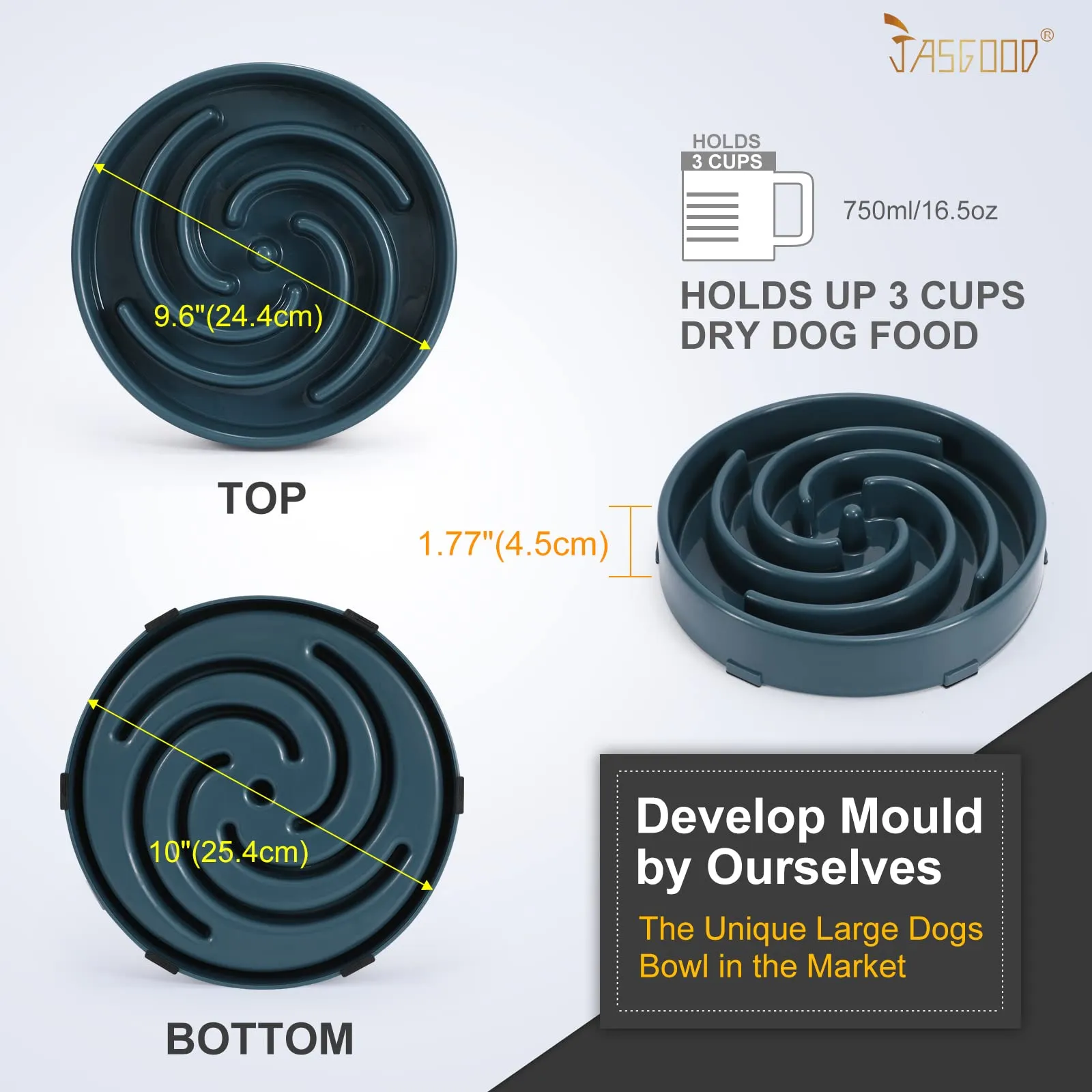 JASGOOD Slow Feeder Dogs Bowl for Large Dogs,Anti-Gulping Pet Slower Food Feeding Bowls Stop Bloat,Preventing Choking Healthy Design Dogs Bowl