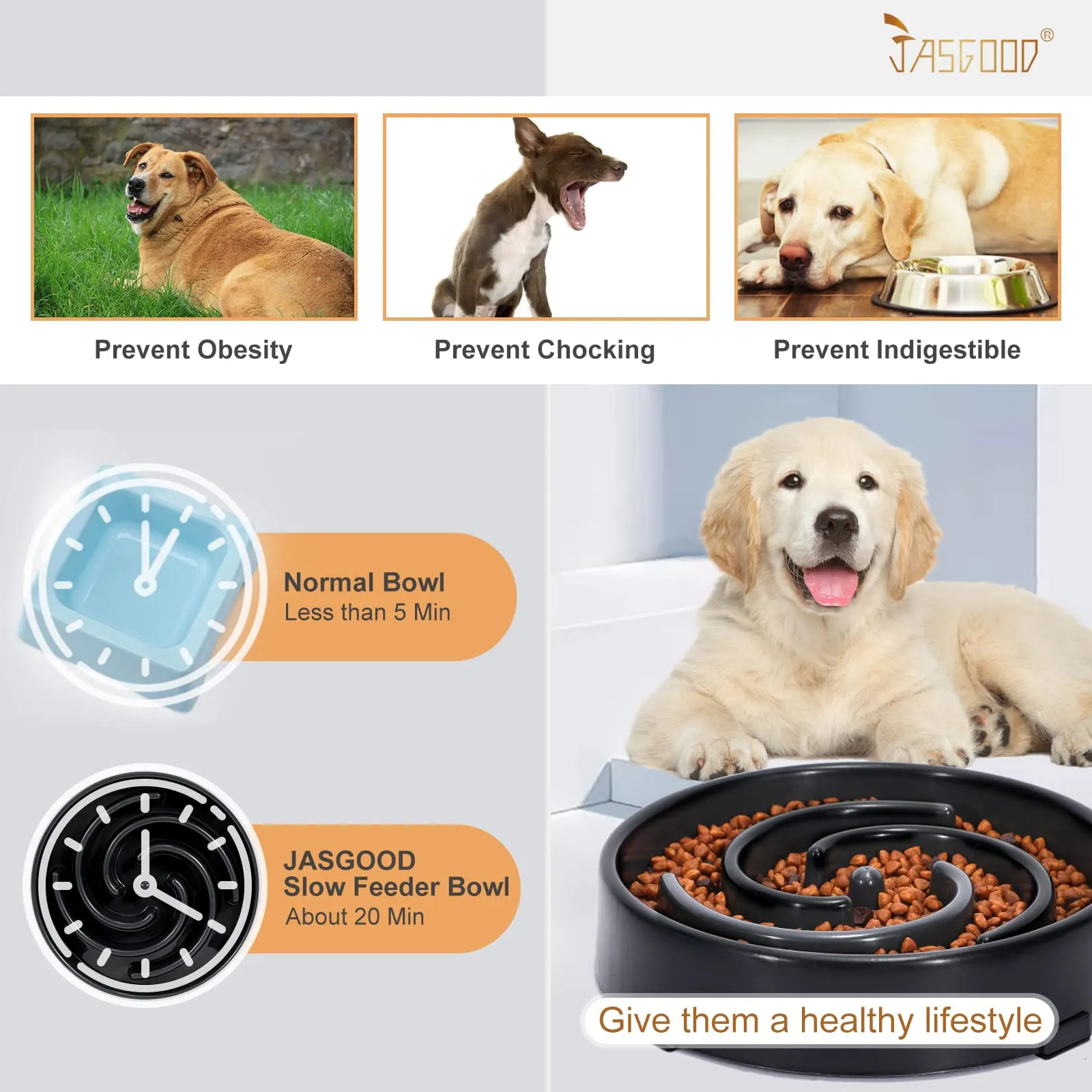 JASGOOD Slow Feeder Dogs Bowl for Large Dogs,Anti-Gulping Pet Slower Food Feeding Bowls Stop Bloat,Preventing Choking Healthy Design Dogs Bowl