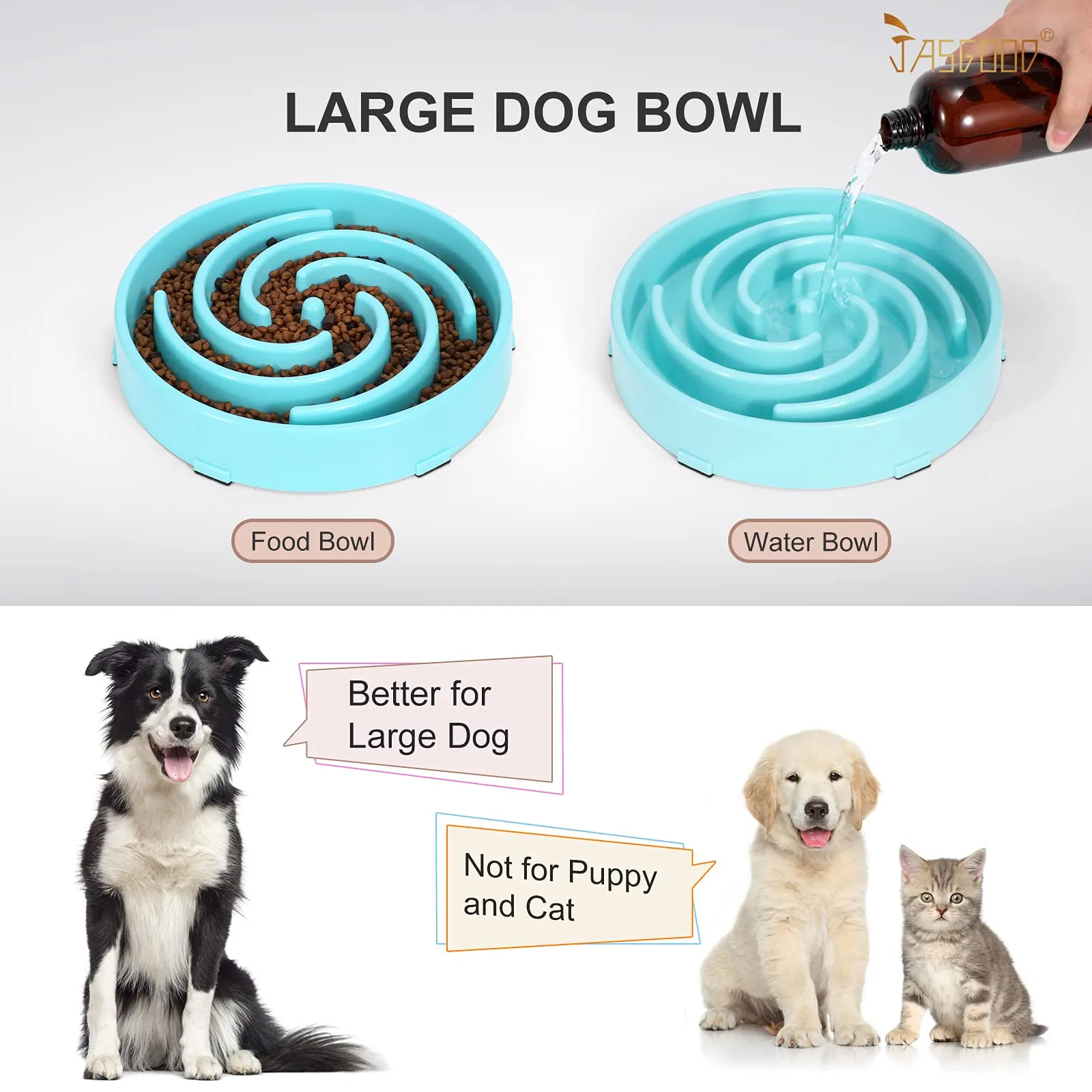 JASGOOD Slow Feeder Dogs Bowl for Large Dogs,Anti-Gulping Pet Slower Food Feeding Bowls Stop Bloat,Preventing Choking Healthy Design Dogs Bowl