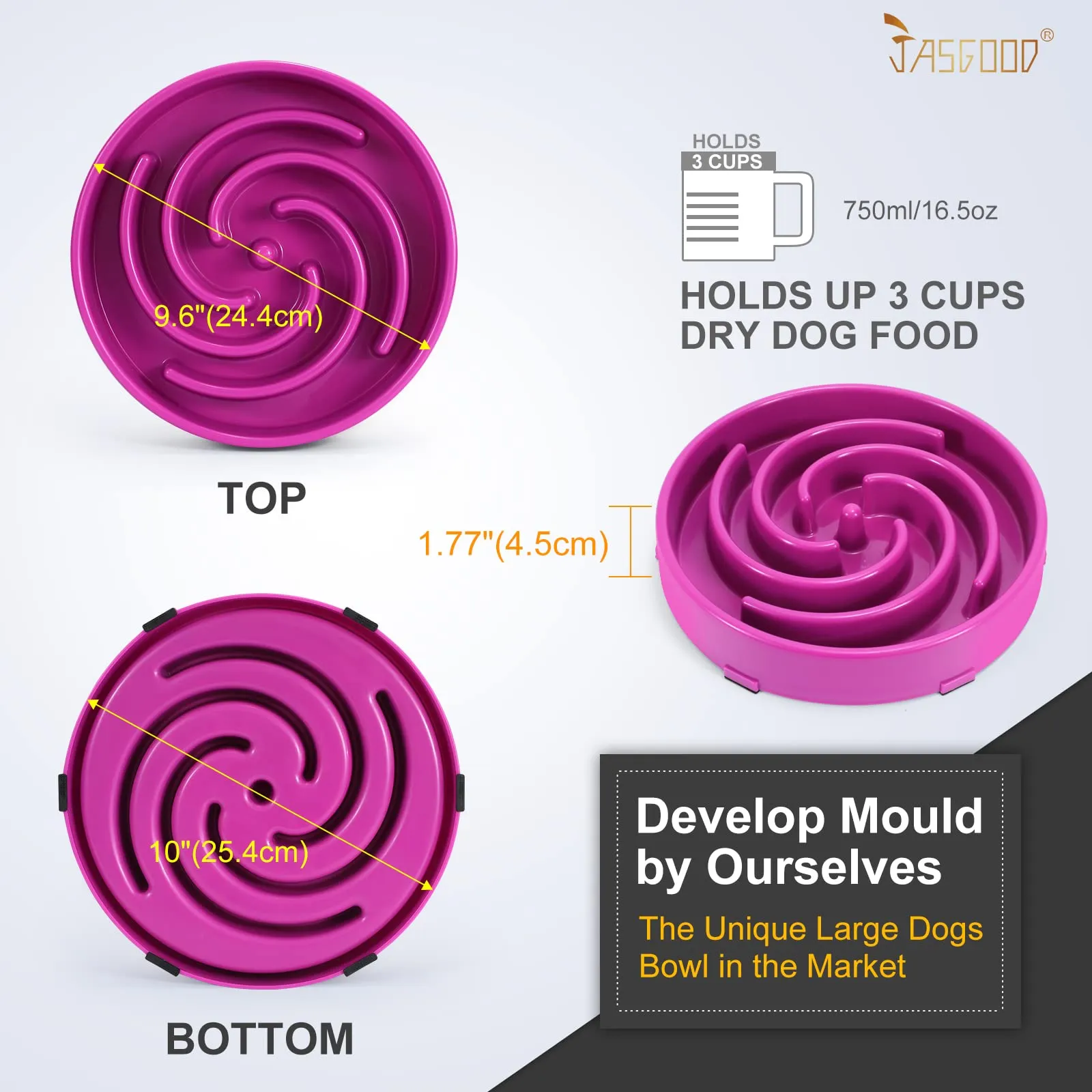 JASGOOD Slow Feeder Dogs Bowl for Large Dogs,Anti-Gulping Pet Slower Food Feeding Bowls Stop Bloat,Preventing Choking Healthy Design Dogs Bowl