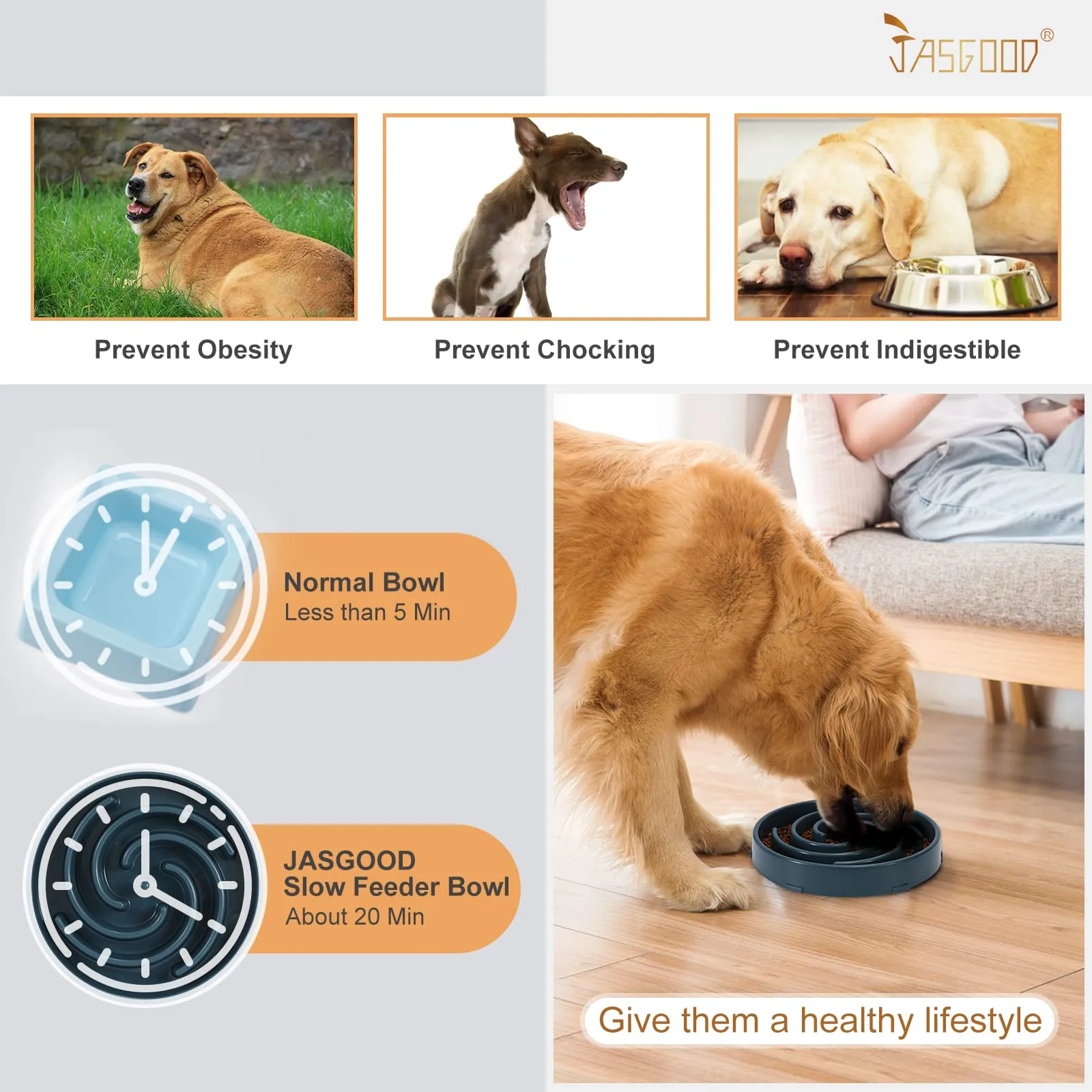 JASGOOD Slow Feeder Dogs Bowl for Large Dogs,Anti-Gulping Pet Slower Food Feeding Bowls Stop Bloat,Preventing Choking Healthy Design Dogs Bowl