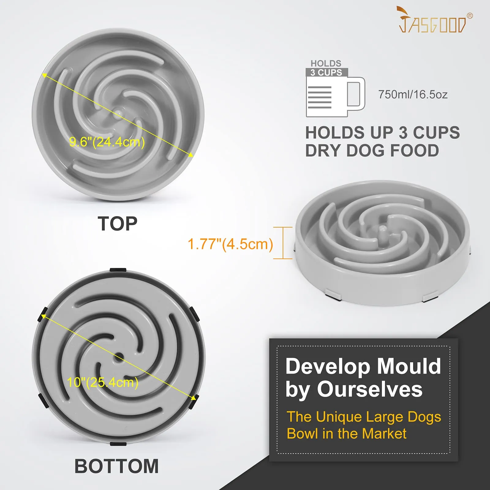 JASGOOD Slow Feeder Dogs Bowl for Large Dogs,Anti-Gulping Pet Slower Food Feeding Bowls Stop Bloat,Preventing Choking Healthy Design Dogs Bowl