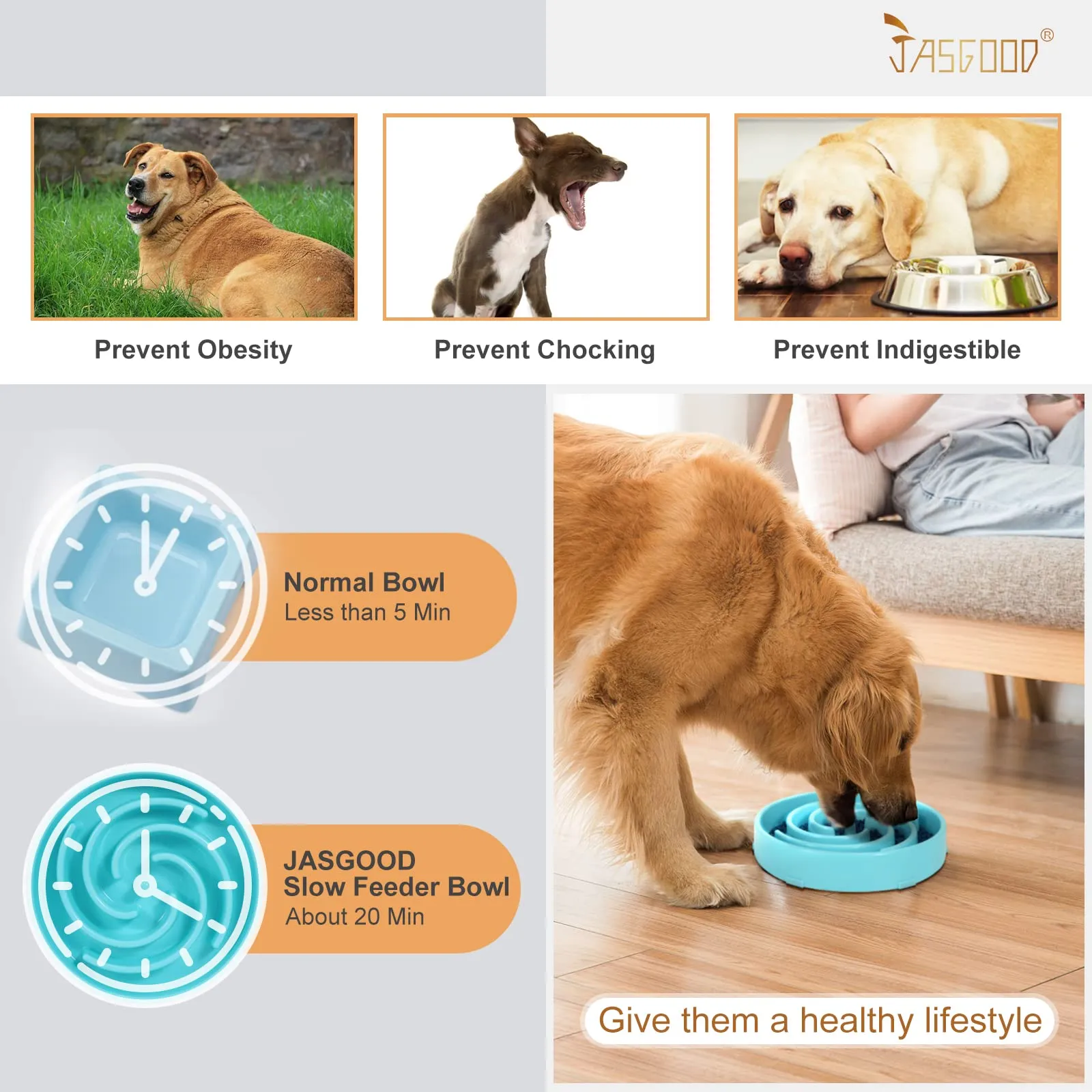 JASGOOD Slow Feeder Dogs Bowl for Large Dogs,Anti-Gulping Pet Slower Food Feeding Bowls Stop Bloat,Preventing Choking Healthy Design Dogs Bowl