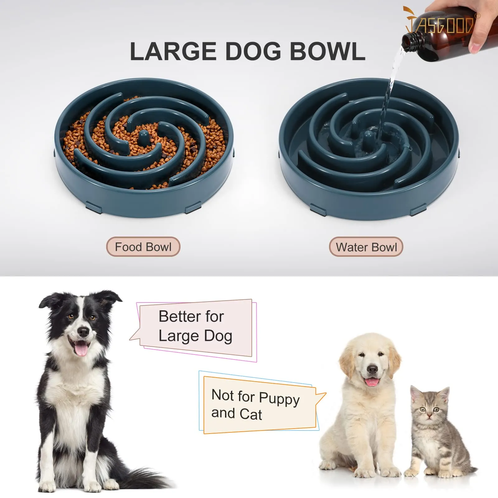 JASGOOD Slow Feeder Dogs Bowl for Large Dogs,Anti-Gulping Pet Slower Food Feeding Bowls Stop Bloat,Preventing Choking Healthy Design Dogs Bowl