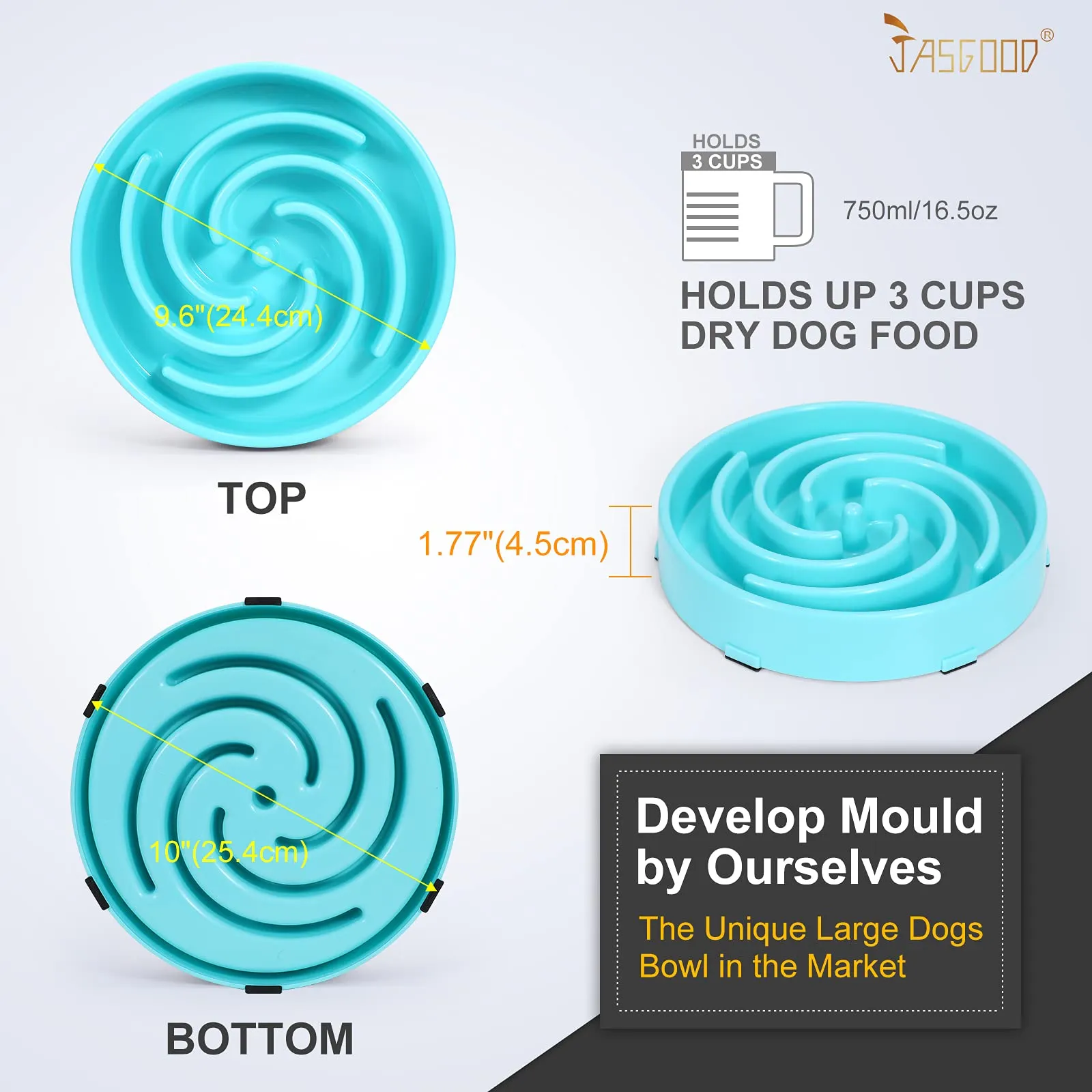 JASGOOD Slow Feeder Dogs Bowl for Large Dogs,Anti-Gulping Pet Slower Food Feeding Bowls Stop Bloat,Preventing Choking Healthy Design Dogs Bowl