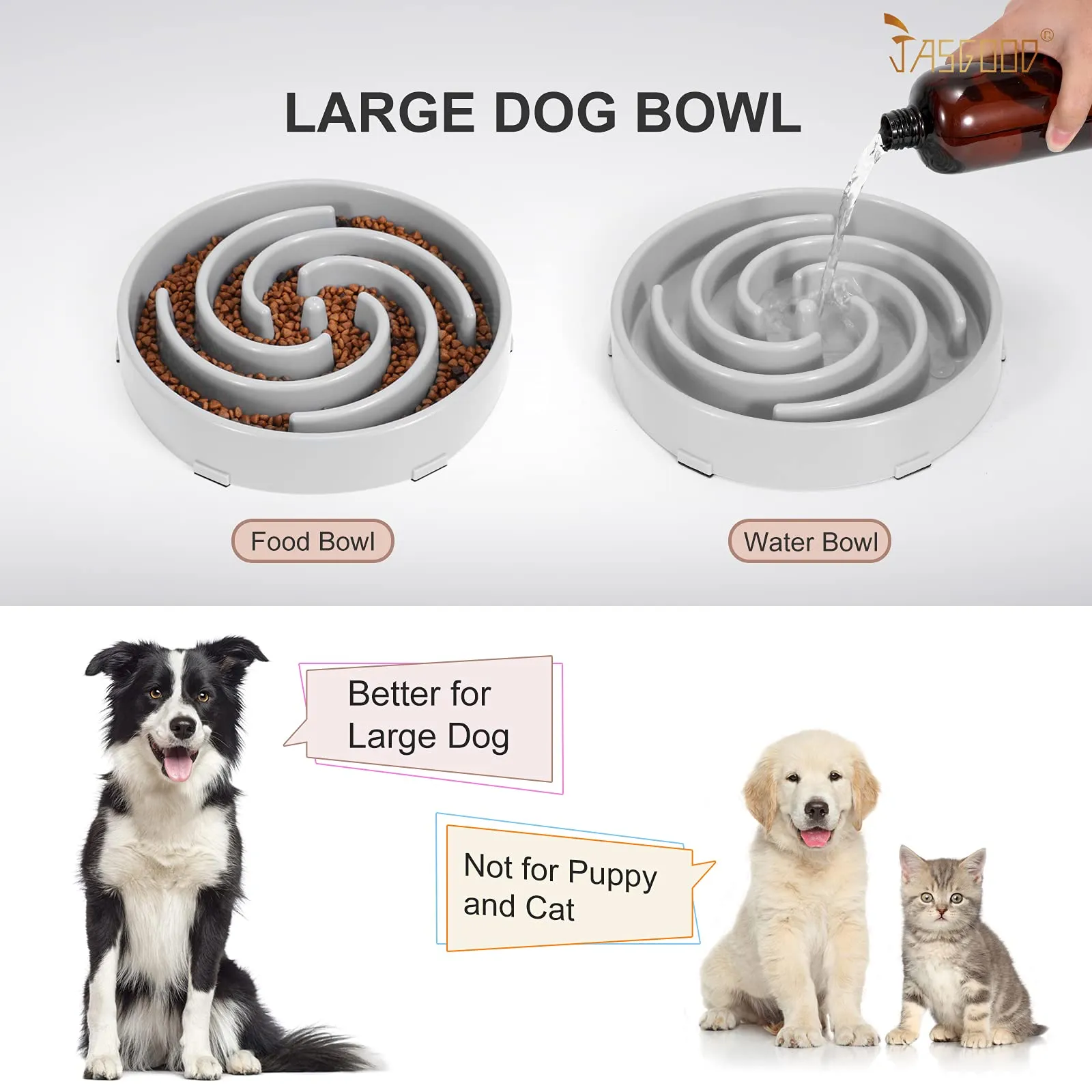JASGOOD Slow Feeder Dogs Bowl for Large Dogs,Anti-Gulping Pet Slower Food Feeding Bowls Stop Bloat,Preventing Choking Healthy Design Dogs Bowl