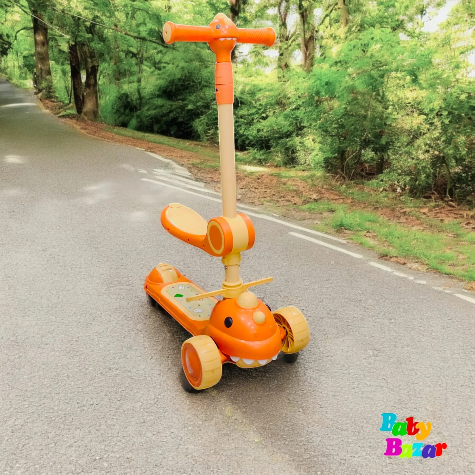 Kids 3-in-1 Dino Scooter with Seat – Fun & Adjustable Ride